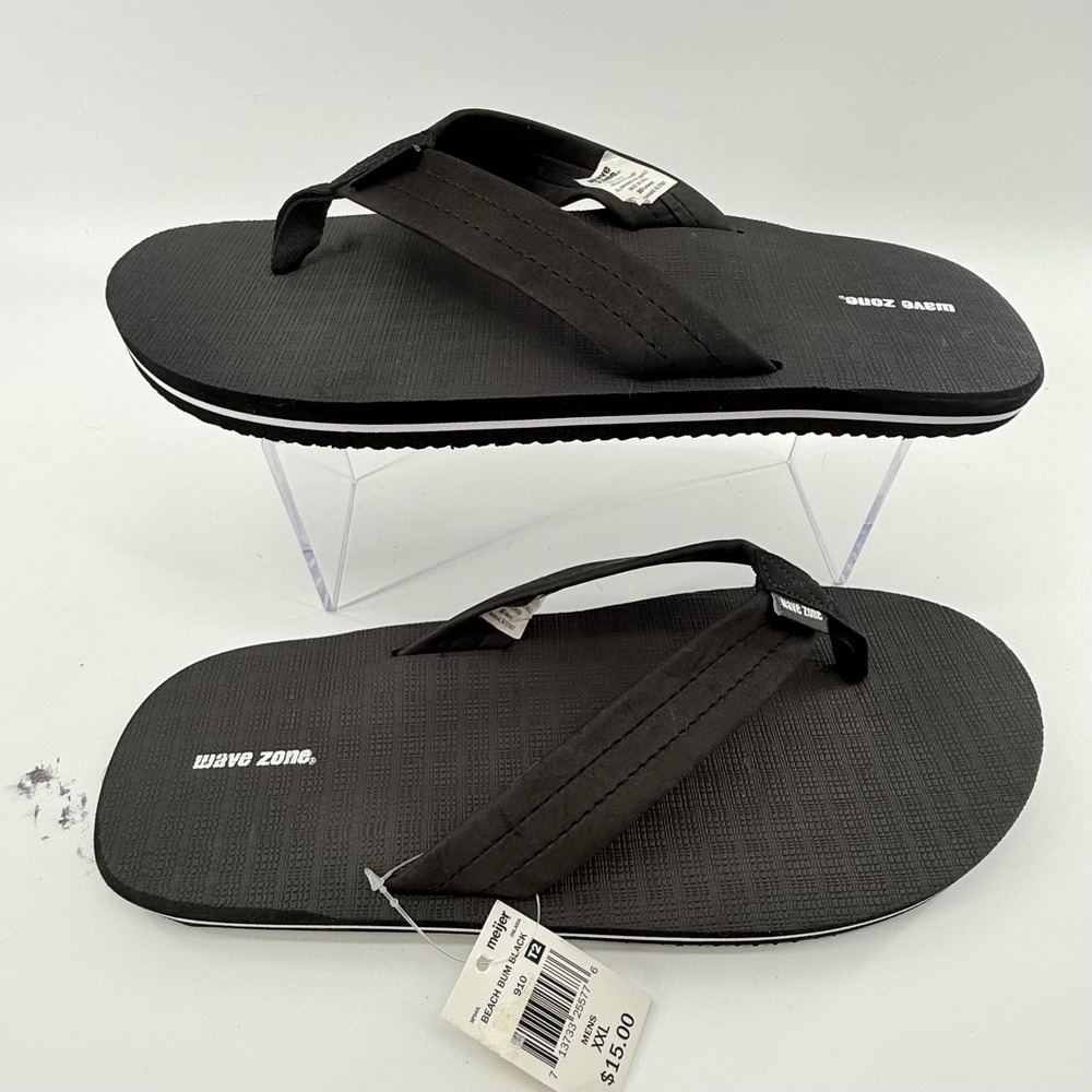 NEW Wave Zone Mens XXL 14 Beach Bum Flip Flops Black‎ Fabric Strap Sandal Summer